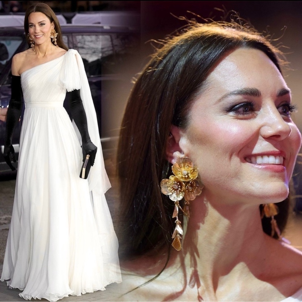 Zara Famous Kate Middleton Floral Statement Earrings - Picture 1 of 8